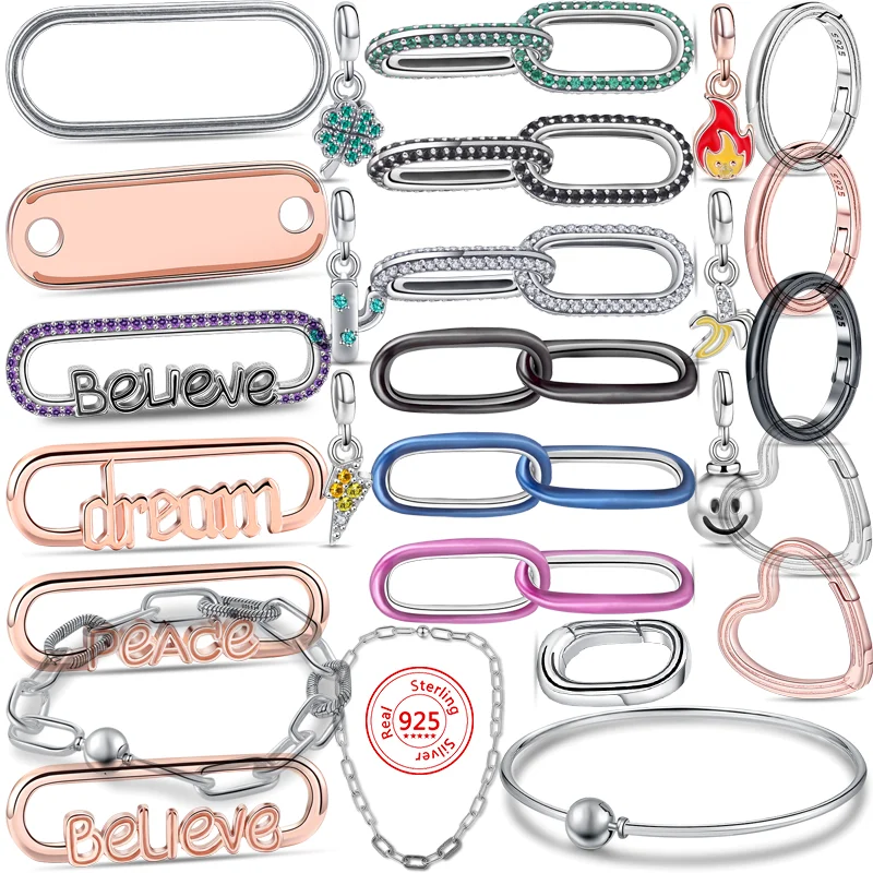 925 Silver Me Clover Smile Heart Connector Double Link Charm Mini Ciondolo Beads Fit Original Pandora Me Bracciale Creazione Di Gioielli