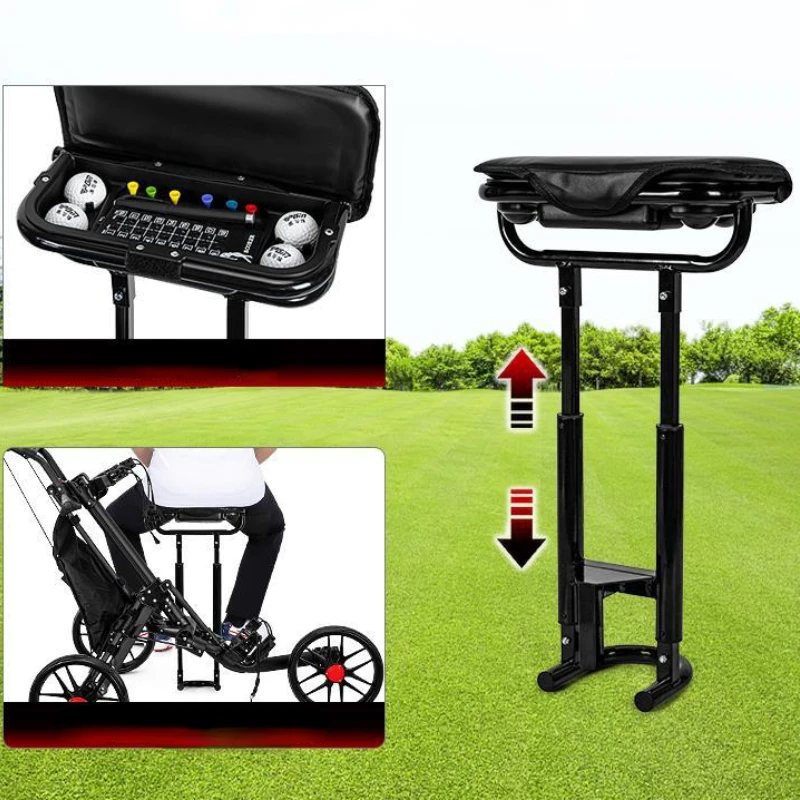 PGM Golf Bag Trolley Three Wheels Foldable with Brakes Equipped with Seat Ice Bag Umbrella Water Cup Holder Golf Push Cart QC007