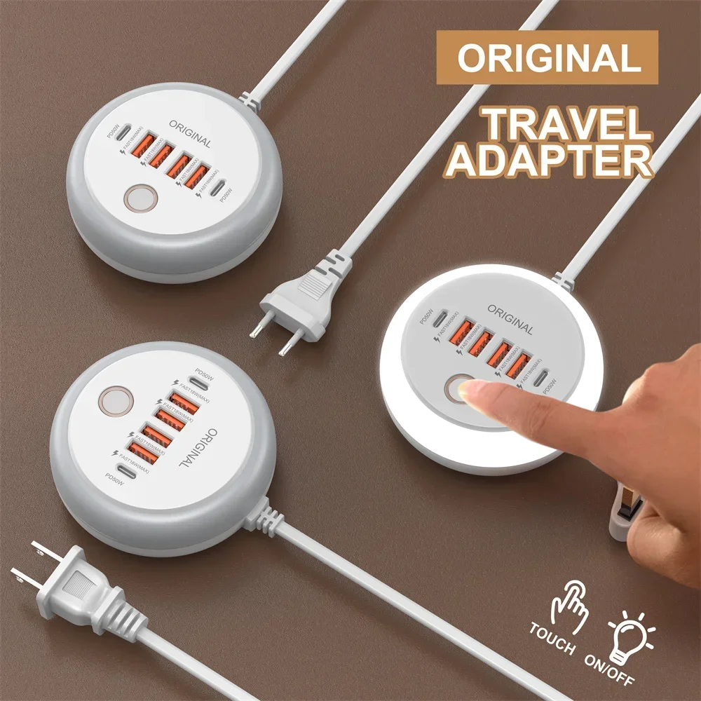 50W USB Quick Phone Charger Multi Port USB PD Charger With Touch LED Type C Fast Charging Power Socket For iPhone Xiaomi Huawei