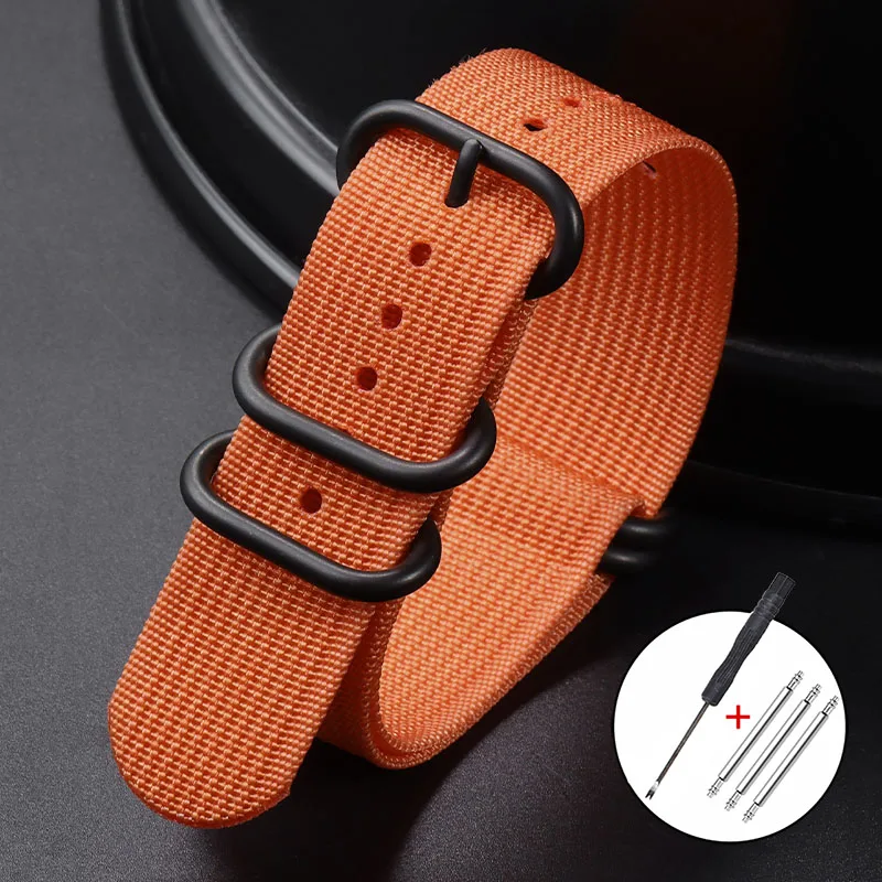 Ribbed Nylon Watch Strap with Black Buckle - Military Style Bracelet