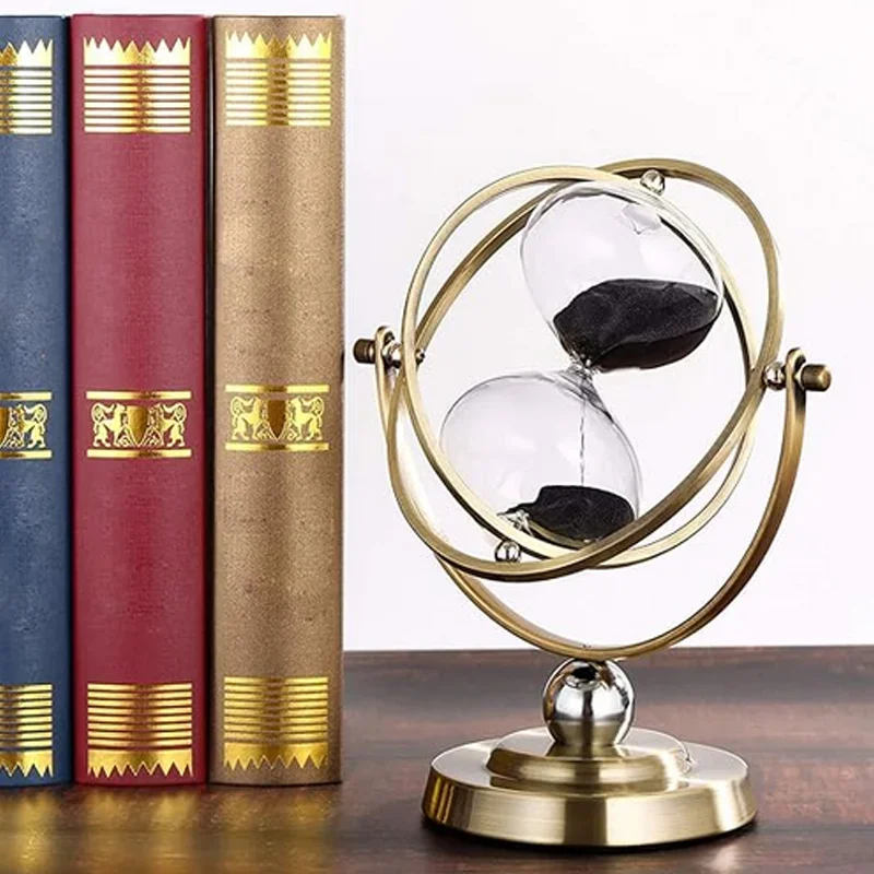 15/30/60 Minutes Rotate Metal Retro Hourglass Creative Black Sand Timekeeper Luxury Crafts Home Decor Sand Clock Ornaments Gifts 4