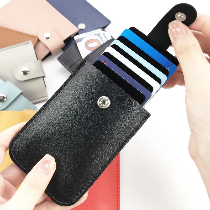 Cascading pull-out card bag, multi-card position, portable PU leather strap snap snap card bag, women's small delicate