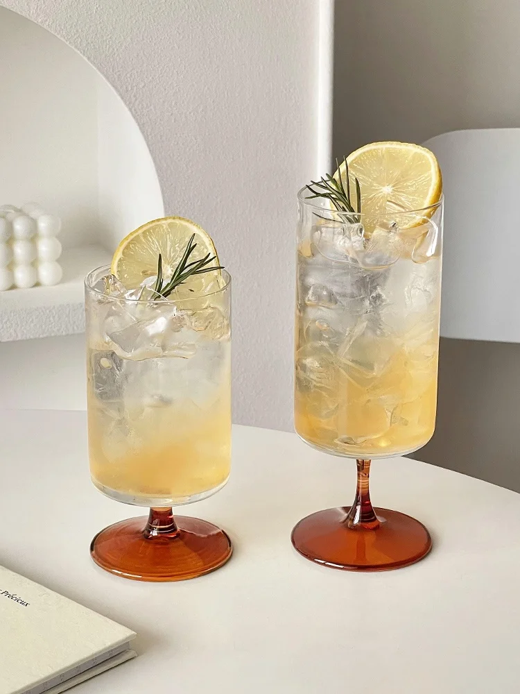 High Foot Glass Cup Creative Transparent Drinking Water Cup Champagne Bubble Water Cup Fruit Juice Cup Straight Tube Glass Cup