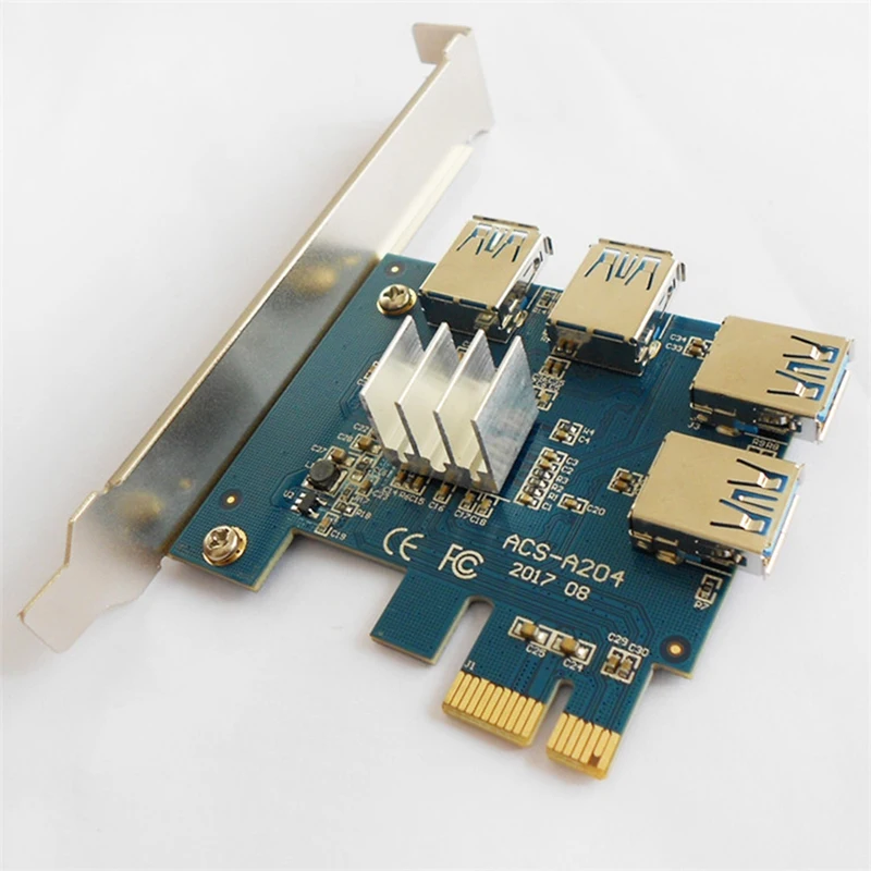 PCIE Riser Card 1 To 4 1X To 16X USB3.0 Slot Expansion Card Multiplier Hub Adapter For Bitcoin Mining Miner BTC Devices