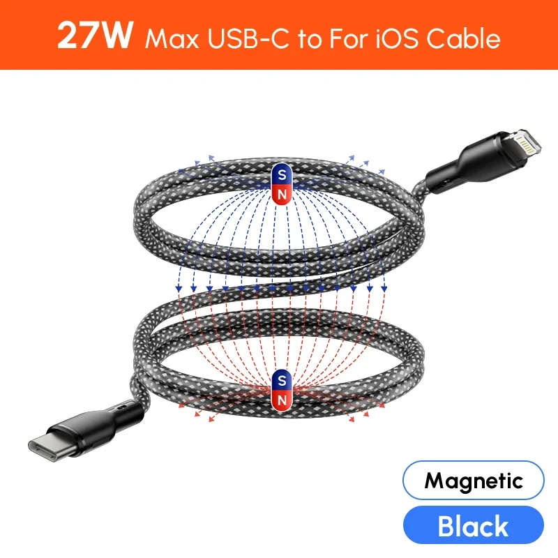 ตัวเลือกสินค้า สายชาร์จแม่เหล็ก USB-C ชาร์จเร็ว 27W สำหรับ iPhone & Samsung