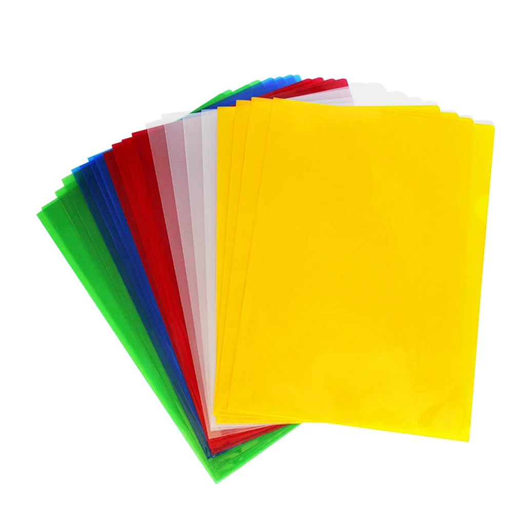 

20PCS A4 Transparent Stationery File Folder Waterproof L Type Folder Document Expanding Wallet - Random Color