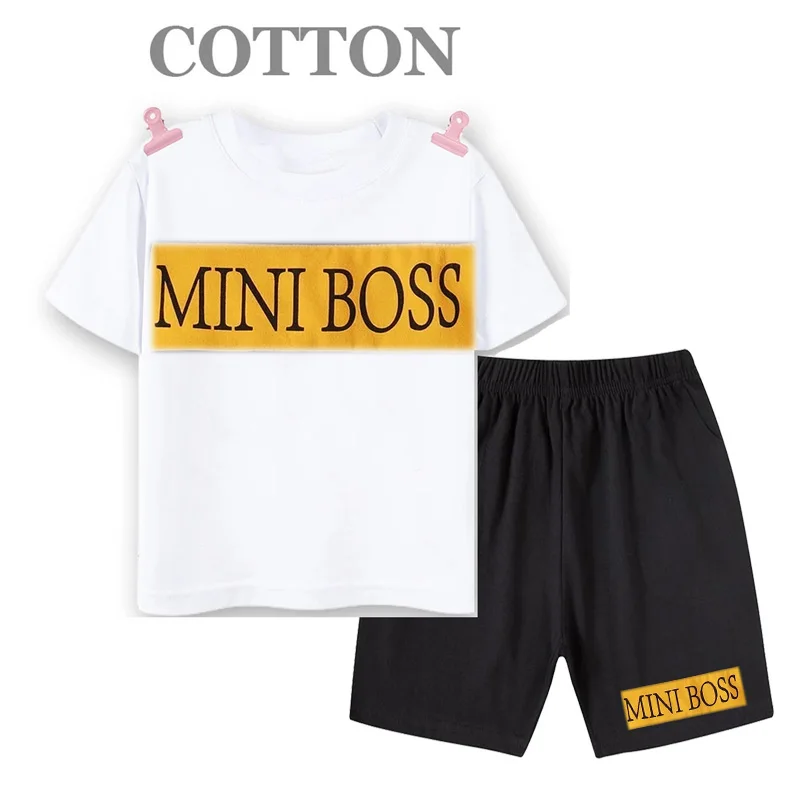 thumbnail image 1 of Conjunto de 2 piezas para bebés recién nacidos, niños y niñas de 2 a 14 años, camiseta de manga corta con estampado de letras informal de verano y pantalones cortos, atuendo deportivo, 1 of 4