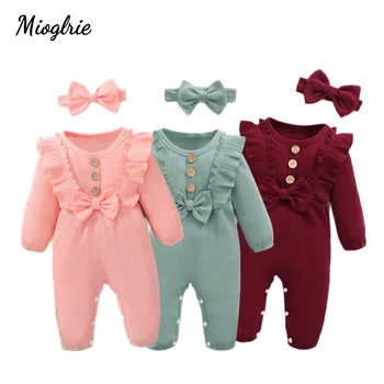 Baby Girl Clothes 0 to 3 Months Long-sleeve New Born Costume for Babies Infant Clothes Romper Toddler Clothing with Headban 1