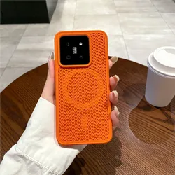Cooling Heat Dissipation Magnetic Phone Case with Breathable Grid Hard Cover for Redmi K100ProMax (Orange)