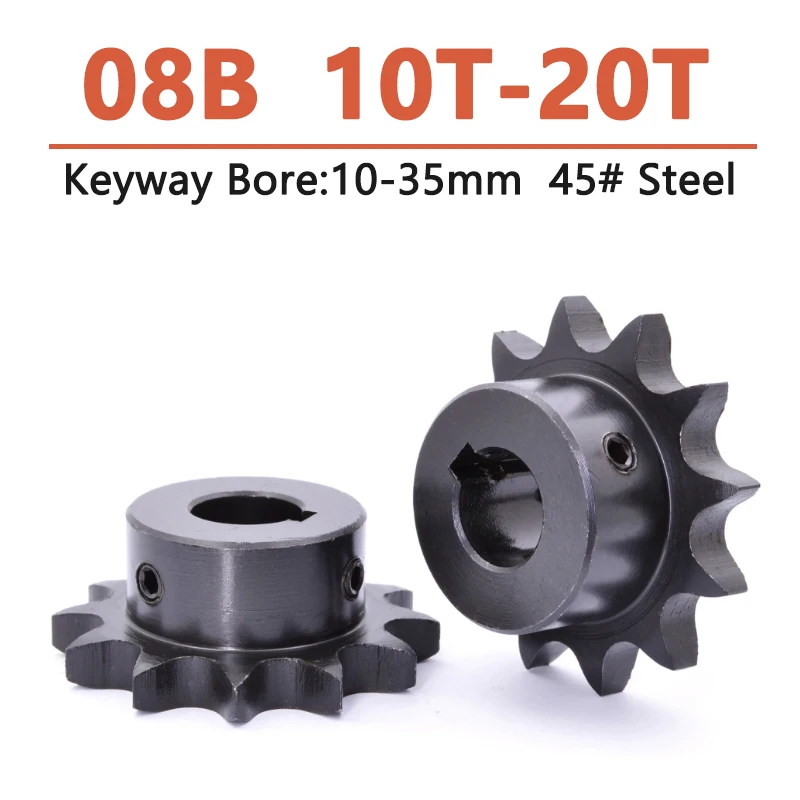 Pignon Industriel 08B En Acier 45# - 10 à 20 Dents, Alésage De Clavette 10 à 35 Mm - Pour Transmission Mécanique, Pas 12.7 Mm