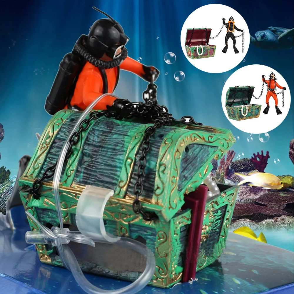 Fish Tank Decorations Treasure Chest Treasure Hunter Aquarium Decoration Accessories Diver Action Figure Ornament