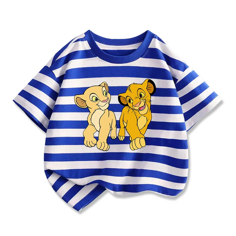 Potdemiel Cute The Lion King Kids T-shirts Summer Striped Short Sleeve Boys Girls Tee Shirt Child Cartoon Simba Tops Clothes 6