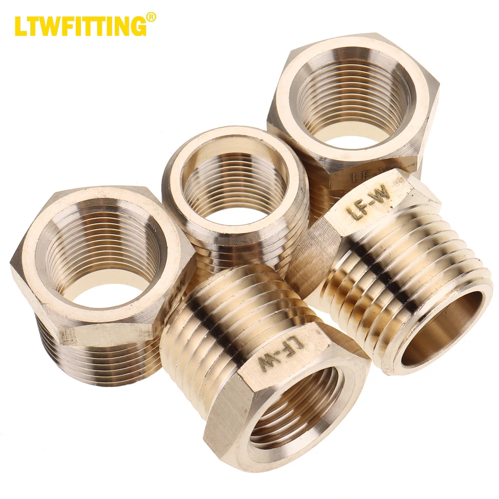 

LTWFITTING LF Brass Hex Pipe Bushing Reducer Fittings 1/2" Male x 3/8" Female NPT (Pack of 5)