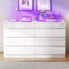 8 Drawer Dresser w LED,White Dresser, 8 Chest of Drawers w Deep Drawers Glass Top High Gloss Surface,Storage Organizer Cabinet 3