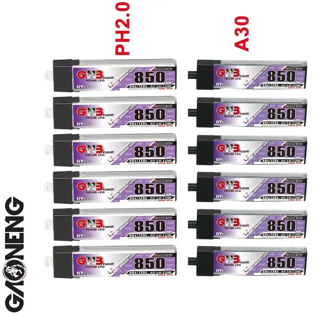 GAONENG GNB 3.8V HV 850mAh 1S 60C/120C 4.35V Lipo Battery With A30 /Ph2.0 Plug Connector For RC Quadcopter FPV Drone DIY Parts 1
