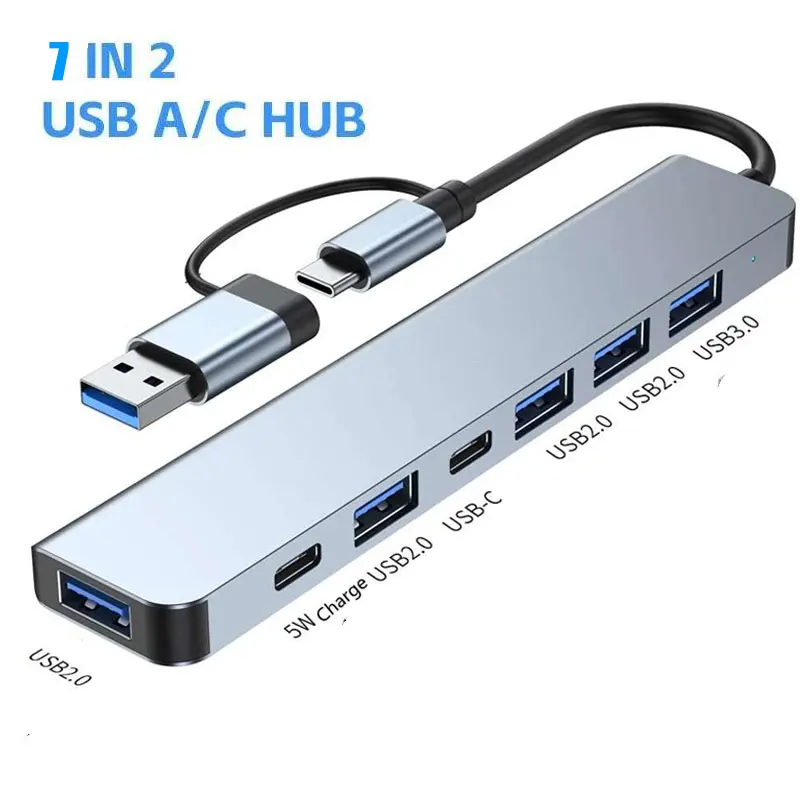 Type C USB Hub 5-Port Multi Splitter - Aluminum Alloy USB 3.0/2.0 with TF/SD OTG Connectivity