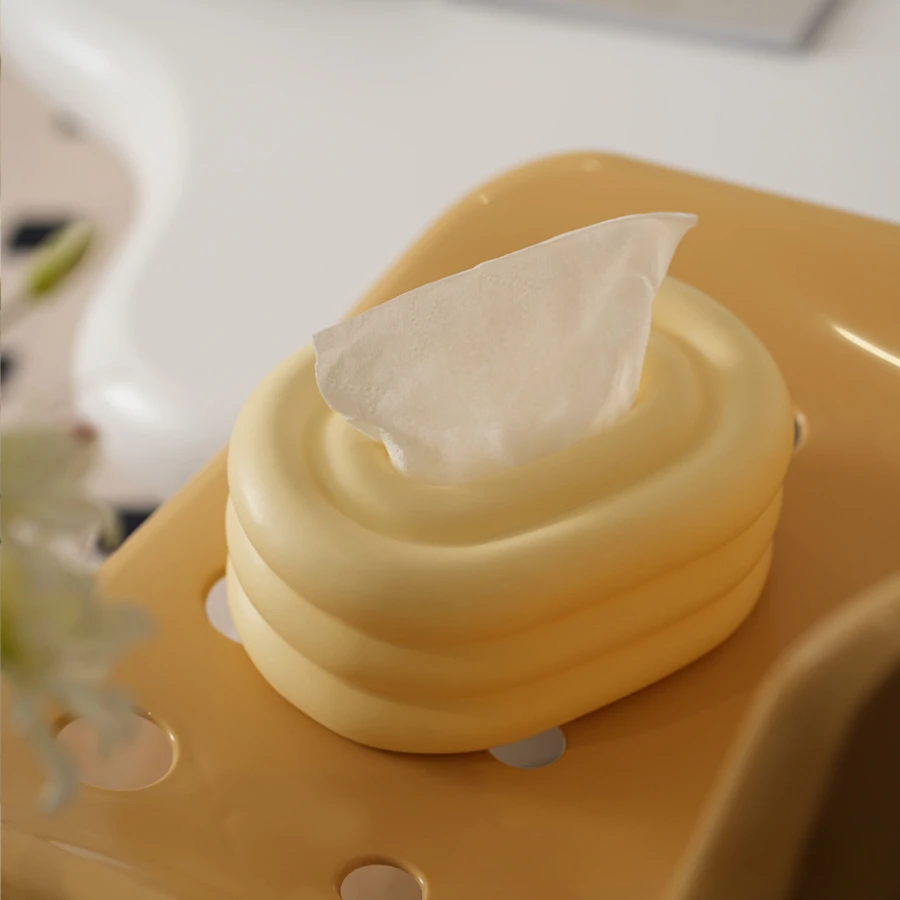 Cream Style Circular Ceramic Tissue Box Desktop Storage Ornament Creative Home Living Room Coffee Table Decoration Paper Box 3
