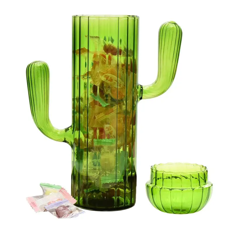 

Cactus Candy Jar Candy Container Green Cactus Shape Snack Jar With Lid Striped Glass Tea Jar Coffee Tea For Kitchen Counter