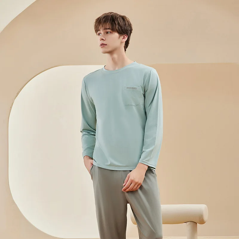 2024 High Quality Spring Couple Cotton Pajamas Set Casual Crew Neck Long Sleeves Breathable Cozy Male and Female  Sets