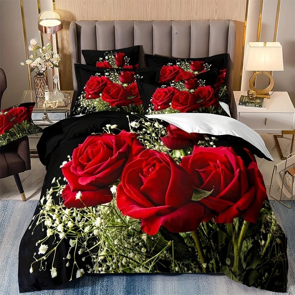 Red Rose Flower Romantic Girl Kids Quilt Durex Twin Full King Size3Pcs Copripiumino Biancheria Da Letto Set Bedspread200X200 240 X220