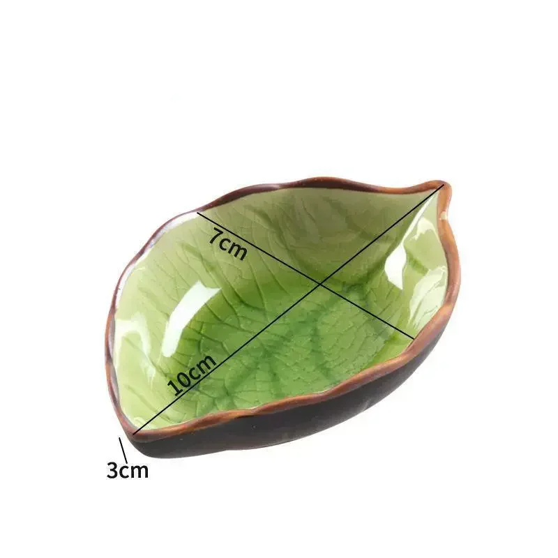 1/4PCS Leaves Ceramic Saucer Creative Ice Crack Glaze Leaf Ceramic Seasoning Soy Sauce Vinegar Plates Kitchen Multi-Purpose Dish