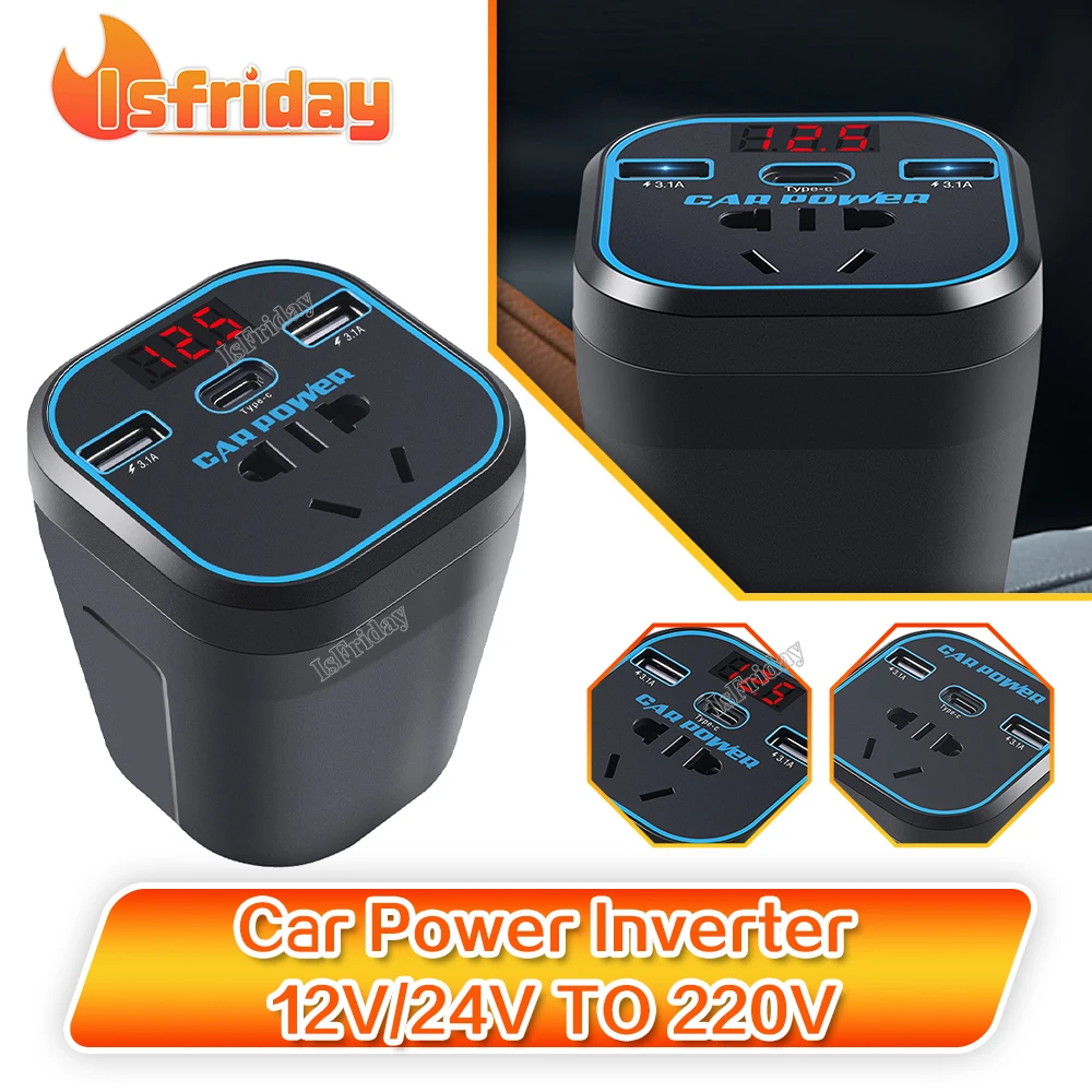 

Car Power Inverter 12V/24V TO 220V Converter Type-C Multi-function Charger Socket 3.1A Fast Charger Car Power Converter Dropship