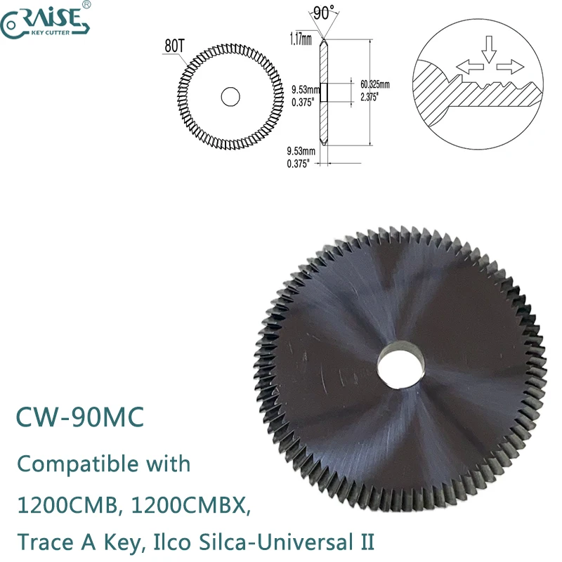 

CW-90MC Interchangeable Core Cutter Compatible with HPC 1200CMB 1200CMBX Trace A Key Ilco Silca-Universal II Key Copy Machine