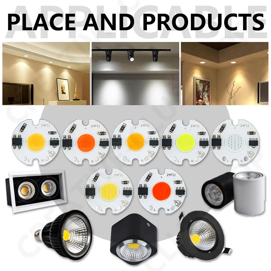 Description Picture 6 of item50pcs COB Chip LED Lamp Beads 3W 5W 7W AC 220V Input Smart IC for DIY LED Floodlight Spotlight Indoor Downlight RGBW Lighting
