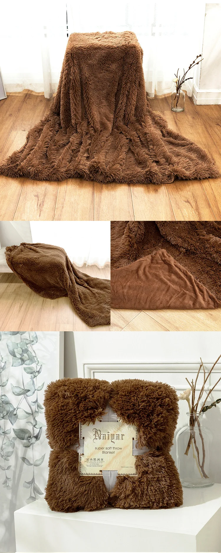 Description Picture 6 of item1 Pcs Plush Blanket Soft Fur Faux with Fluffy Throw Blanket Bed Sofa Long Shaggy Winter Warm Bedding Sheet Soft Blankets