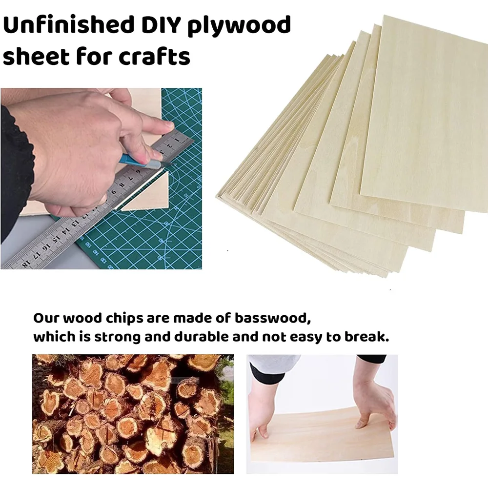 Wood Craft Board 10Pcs 15*10CM*2MM Thin Basswood Board Blank Unfinished Wood Craft Model Making