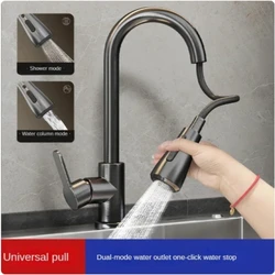 Kitchen faucet pull-type cold and hot household universal telescopic splash-proof water