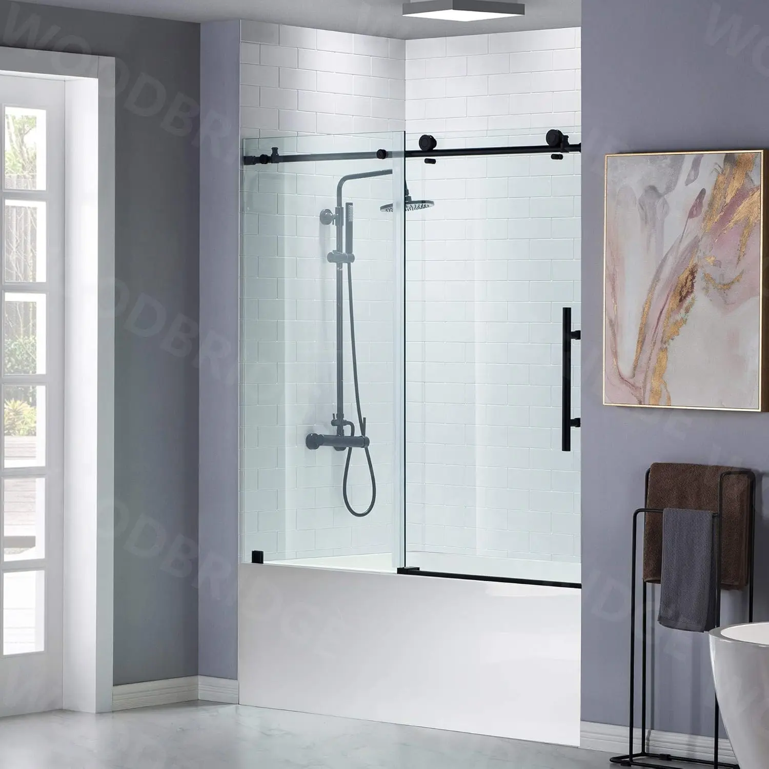 Frameless Bathtub Shower Doors Clear Tempered Glass in Matte Black Finish High quality stainless steel hardware ensure a sleek