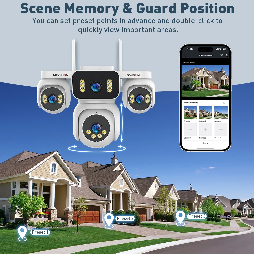 20MP IP Camera with 5m Cord 12X Zoom WiFi Security Cameras 4 Screens Night Visio