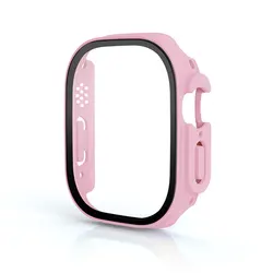 Premium Tempered Glass Case with PC Bumper for Smartwatch Strap - Screen Protector Cover and Band Accessories (Pink)
