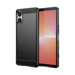 Shockproof Silicone Luxury Matte Back Cover with Soft Carbon Fiber Finish - Xperia 5 V (Black)