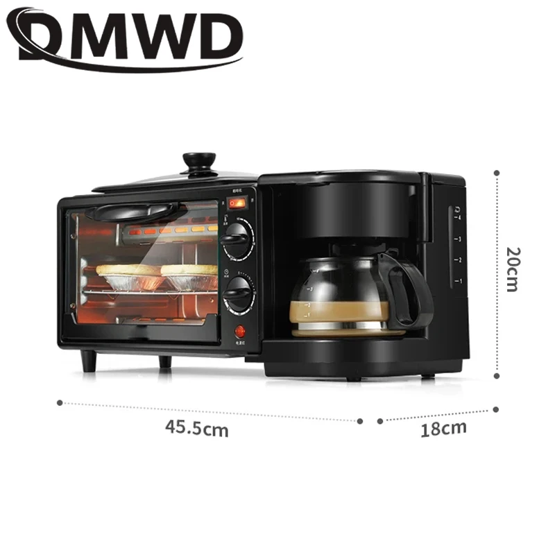 DMWD Breakfast Machine 3IN1 Multifunction Mini Drip Coffee Maker Bread Pizza Oven Frying Pan Toaster Breakfast Making 110V/220V 6