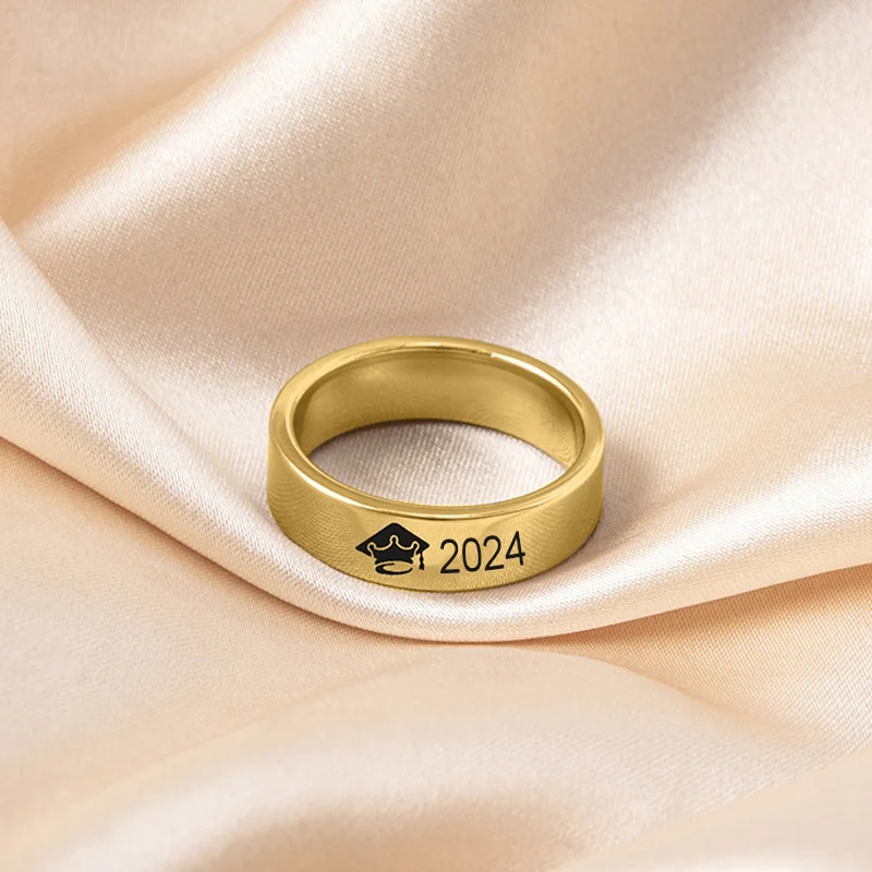 2024 Graduation Ring Jewelry Silver Gold Color Graduate Cap Stainless Steel Rings For Women Men Gift