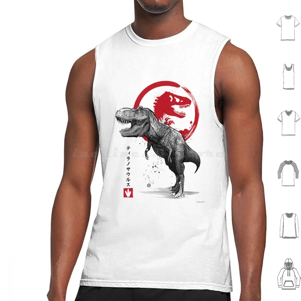 Tyrannosaurus Sumi E Canotte Stampa Cotone Tirannosauro Dinosauri Sumi E Giappone T Rex Triceratops Velociraptor