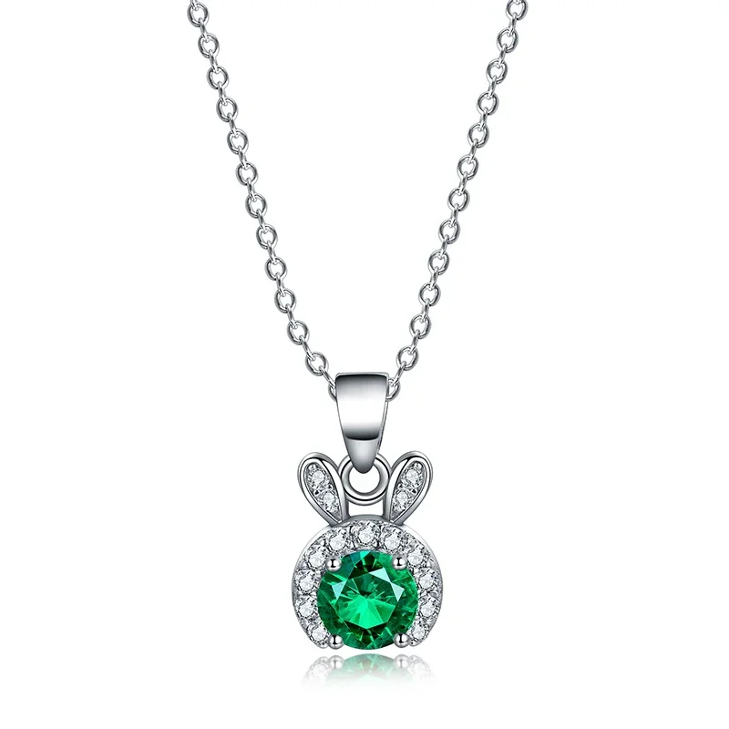 2021 Newest Fashion 925 Sterling Silver Necklace 0.5ct Lab Grown Emerald  Pendants Simple Design Rabbit Head Jewelry