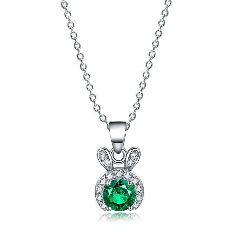 

2021 Newest Fashion 925 Sterling Silver Necklace 0.5ct Lab Grown Emerald Pendants Simple Design Rabbit Head Jewelry