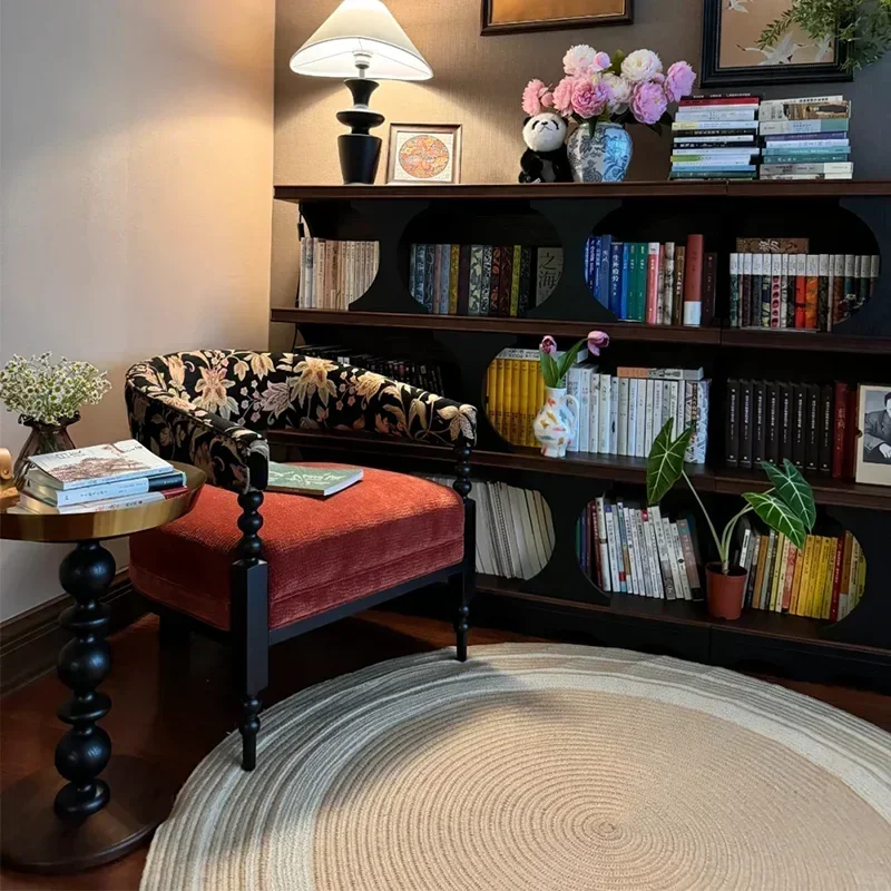 French Retro Solid Wood Lounge Chair Medieval Style Leisure Fabric Single Sofa Designer Lazy Chair for Living Room Study