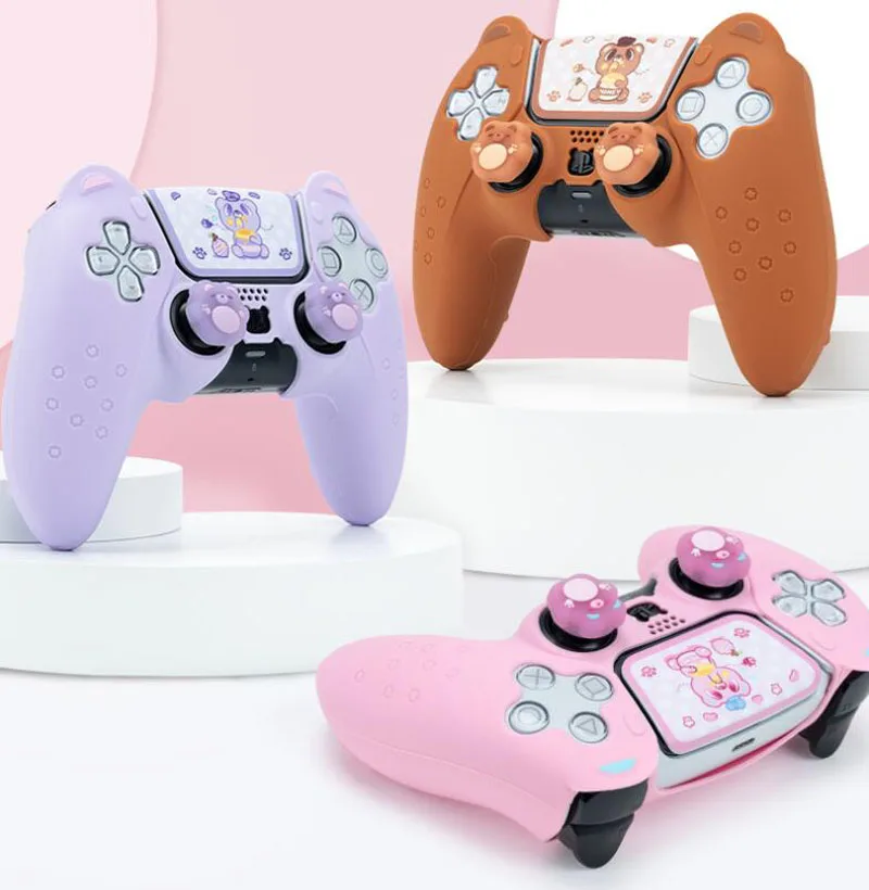 Cute Bear Paw Silicone Soft Skin Cover Custodia Adesiva Per Gamepad Per Sony Playstation Dualsense 5 Controller Ps5 Thumb Stick Grip Cap