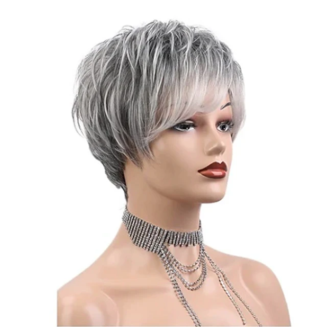 HAIRJOY Synthetic Hair Short Curly Pixie Cut Wigs for Women Pretty Short Gray Wigs Easy Care Wigs 3