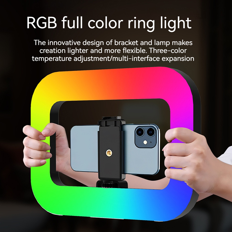 RGB Ring Lighting Photography Rechargeable Selfie Light, Portable Mobile Phone Live Video, Makeup Studio Rabbit Cage Fill Light