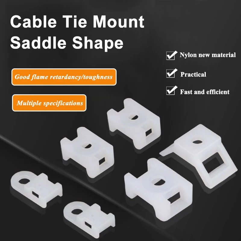 

100Pcs Cable Tie Mount Base Plastic Fixed Seat Saddle Type Wire Holder USB Charging Data Line Winder HC-2 HC-4 Buckle Zip Ties
