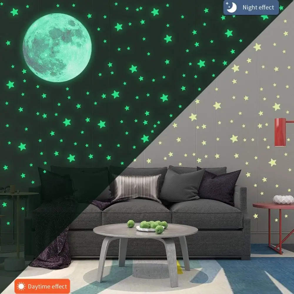 

DIY 3D Starry Ceiling Cling Home Decoration Luminous Decals Fluorescent Full Luna Glow In Dark Moon Stars Wall Stickers