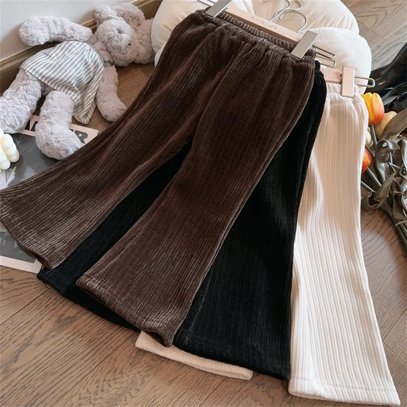 

Baby Girl Pants Autumn and Winter New Fleece-lined Thickened Slightly Flared Casual Western Style Chenille Fashion