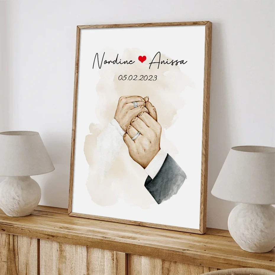 Family Fist Hands Wall Art Custom Names Anniversary Poster Boho Canvas Painting Print Picture Nordic Baby Kid Room Bedroom Decor