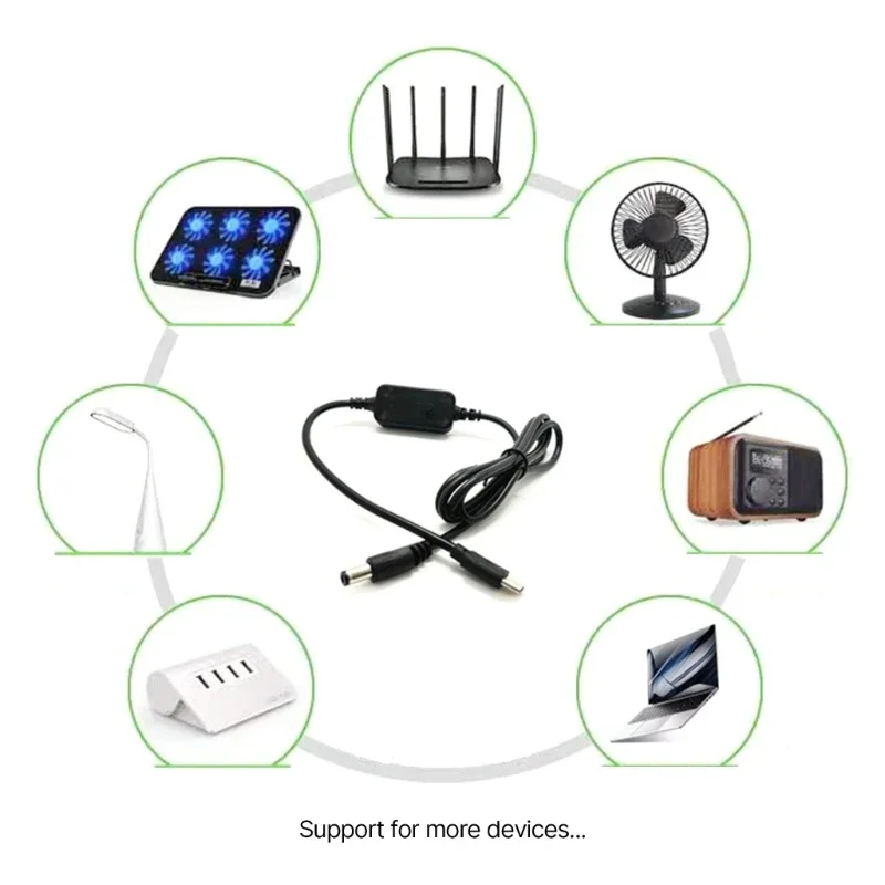 PD to DC Adapter Cable 5V 9V 12V 15V 20V Adjustable Voltage TypeC Male to DC5521 Male Power Cord with 10 Conversion Heads