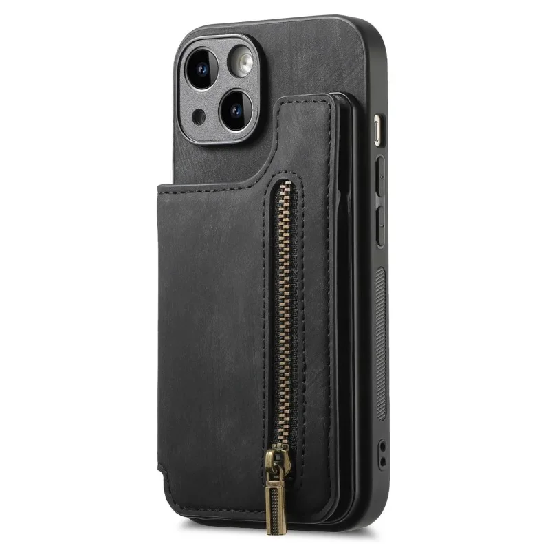 Leather Zipper Card Slot Wallet with Magnetic Closure and Double Buckle Cover